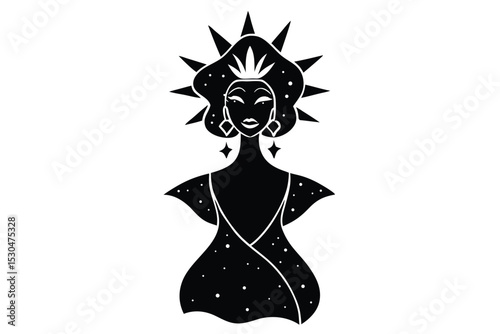 Hand drawn drag queen illustration with crown and sparkling earring