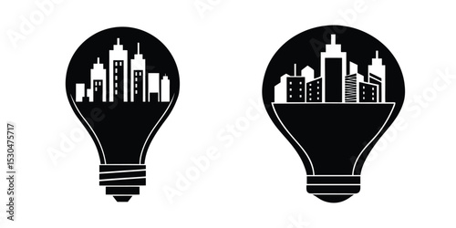 Light Bulb Hosting A Tiny City Skyline Symbolizing Urban Ideas Isolated on White Background