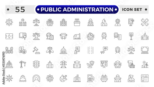 Public Administration outline icons. Minimalist thin linear web icon set. Line icons related to public utilities. Gas, electricity, water, heating.