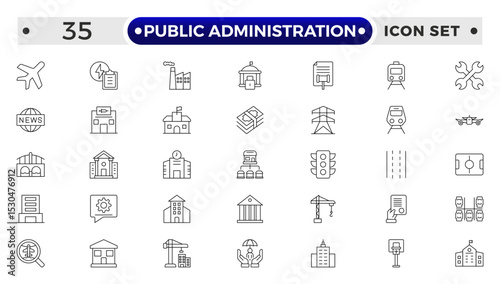 Public Administration outline icons. Minimalist thin linear web icon set. Line icons related to public utilities. Gas, electricity, water, heating.