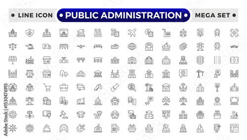 Public Administration outline icons. Minimalist thin linear web icon set. Line icons related to public utilities. Gas, electricity, water, heating.
