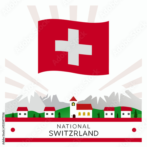 Switzerland National Day Vector Illustration with Swiss Flag Map and Traditional Elements for Celebration