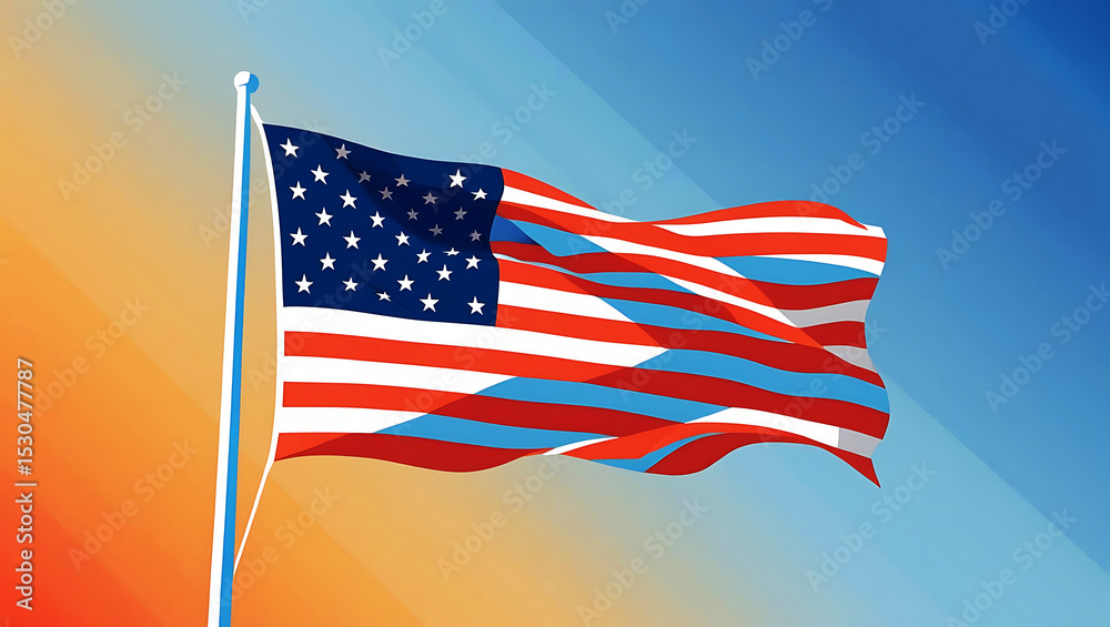 Fototapeta premium A vibrant illustration of the American flag waving proudly.