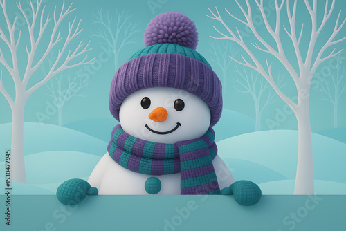 Cheerful Snowman in a Winter Wonderland, Capturing the Festive and Magical Atmosphere of a Snowy Landscape photo