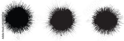 Collection of ink splashes for explosion effect .Set of Black Spray paint effect  .fireworks Explosion background . Starburst. Spray paint splashes . Sunburst effect .Radial lines and grainy particles