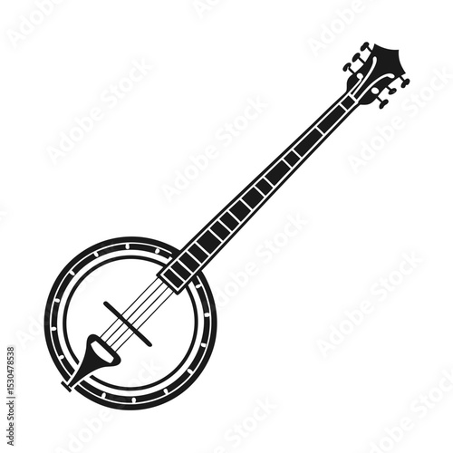 Banjo musical instrument in monochrome style isolated on white background vector illustration. Banjo, stringed acoustic wooden banjo. banjo icon silhouette vector art illustration.