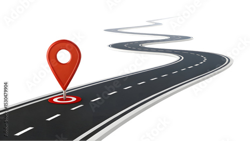 3d road with location pin on white background