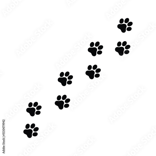 Black Paw Print Trail: Animal Footprints Vector Illustration

