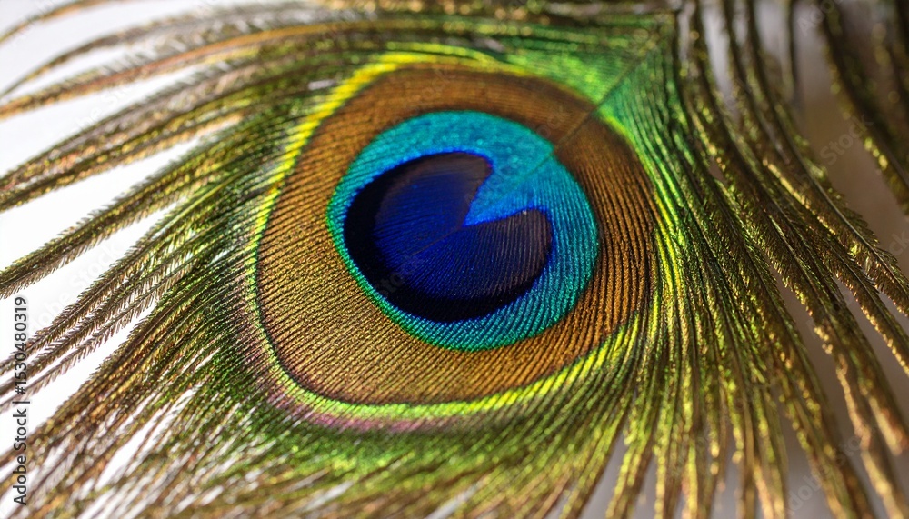 Obraz premium Colorful Peacock Feather Showcasing Intricate Patterns and Vibrant Hues Under Natural Light