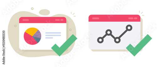 Sales statistics kpi growth report review online web internet service icon modern flat cartoon illustration set