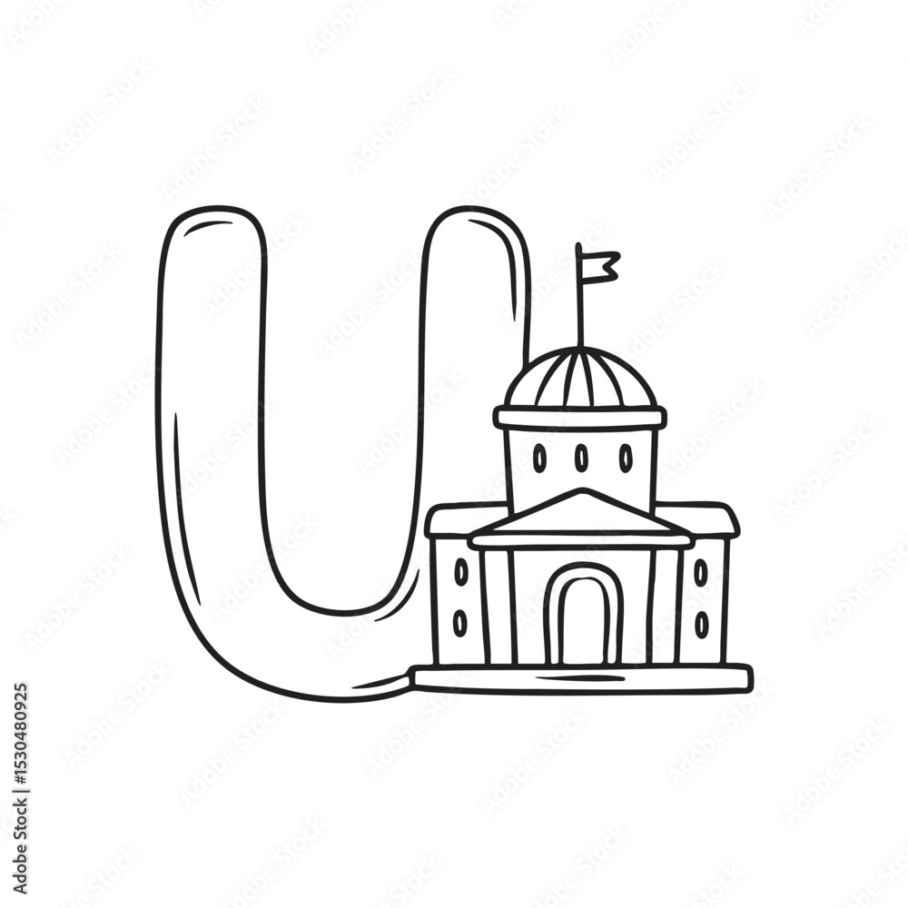 Obraz premium An Illustration of letter U next to university building