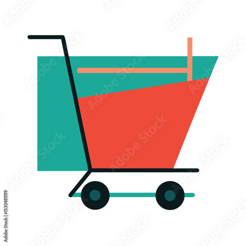 Colorful vector illustration of a shopping cart depicting commerce and consumerism