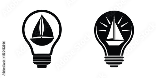 Light Bulb With Sailing Boat Symbolizing Navigation Isolated on White Background
