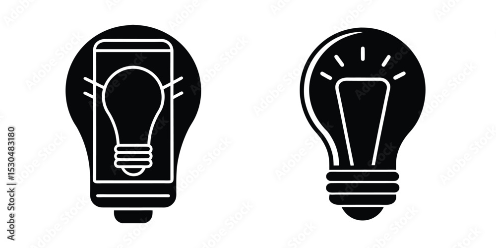 Fototapeta premium Light Bulb With Smartphone Outline Symbolizing Mobile Ideas Isolated on White Background