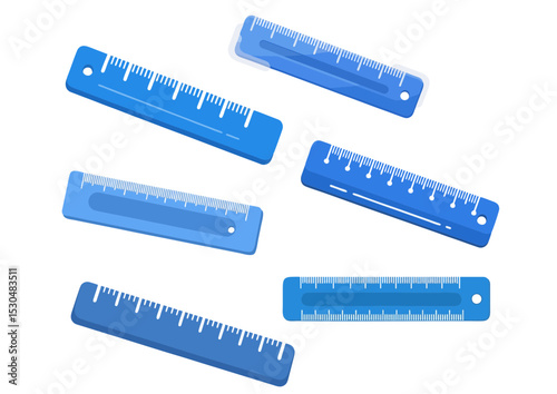 Blue ruler with simple measurements and soft edges on a transparent background in flat modern illustration
