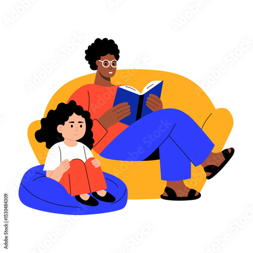 A flat style illustration showing a person reading story