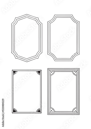 Four Black and White Decorative Frames Set Blank Templates Simple Geometric Border Designs Elegant Classic Style Versatile Design Elements for Invitations Cards Certificates and More