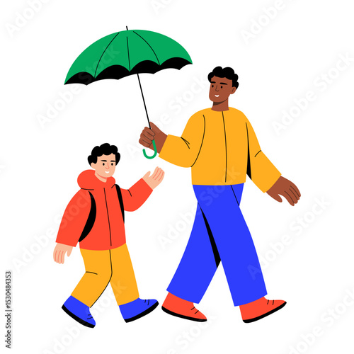 A flat style illustration showing fatherhood
