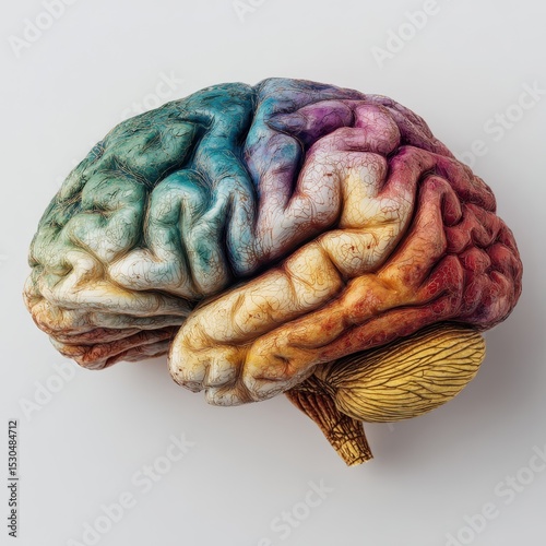 Colorful 3D brain model, detailed view