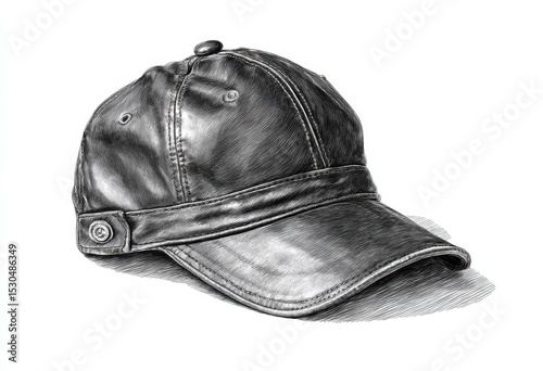 Detailed pencil sketch of a leather baseball cap