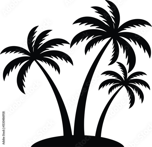 clean silhouette two palm trees circular island tropical landscape