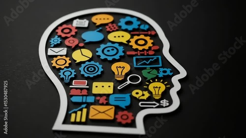 Wallpaper Mural Colorful graphic representation of a human head filled with various icons symbolizing ideas and technology Torontodigital.ca