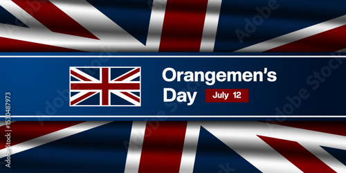 July 12 is Orangemens Day. United Kingdom flag. Great for posters, banners and social media. Orange background.