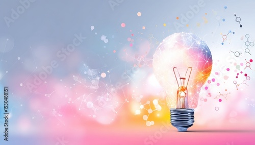 Illuminated lightbulb, abstract network