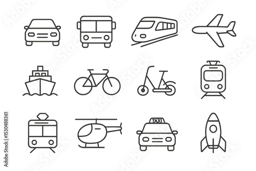Line icons of various transportation modes on gradient background