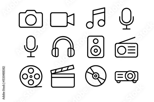 Set of media and music icon designs in minimalist style