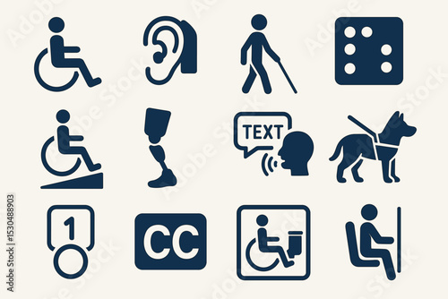 Accessible icons: disability, hearing, vision, assistance, mobility