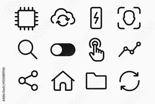Technology icons: cloud, energy, user interface, connectivity, data