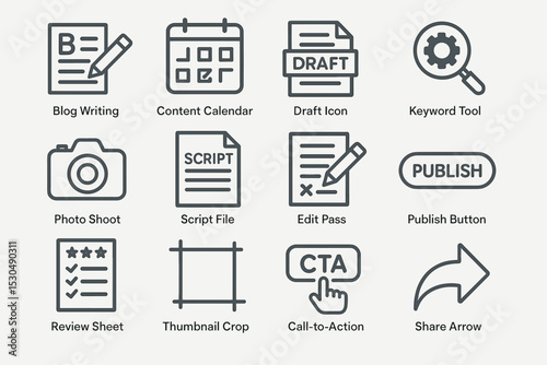 Icons representing blogging tools and content creation processes