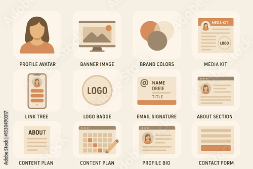 Social media branding: profile avatar and content management icons