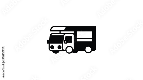 Vehicles, Closed food trucks, simple black and white line drawing illustration