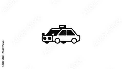 Vehicles, Taxi, simple black and white line drawing illustration