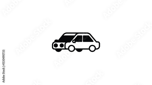 Vehicles, Sedan, simple black and white line drawing illustration