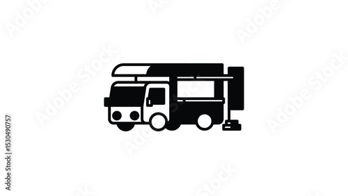 Vehicles, Open food trucks, simple black and white line drawing illustration