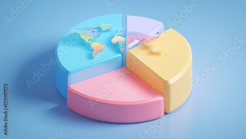 Pastel pie chart with world maps