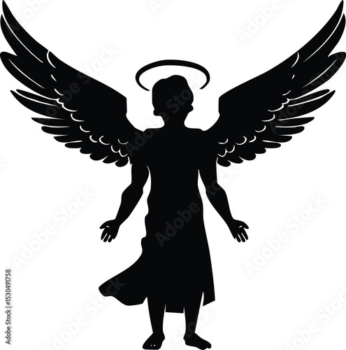 Angel Silhouette with Halo and Wings - Heavenly Spiritual Icon

