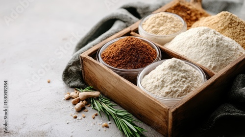 An inviting selection of spices displayed in a rustic wooden box, capturing the essence of culinary artistry and the vibrant flavors that enhance our cooking experiences.