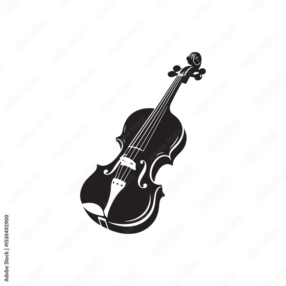 Naklejka premium Bold Violin Silhouette - Violin Art File - Monochrome Classical Instrument Illustration.