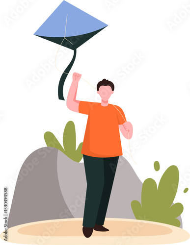 Man flying a kite in a park on a sunny day enjoying outdoor activity