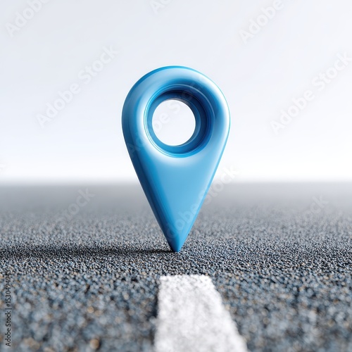 Blue location pin on asphalt road
