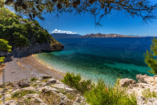 Fototapeta Naklejka Na Ścianę i Meble -  The most beautiful beach on the island of KRK Jablanova Beach, without people and tourists