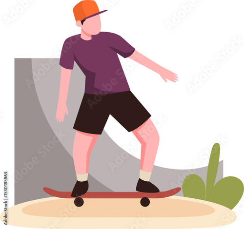 Skateboarder performing a trick in a skatepark illustration vector art