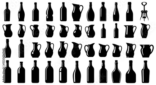 Collection of Various Bottles and Pitchers Silhouettes