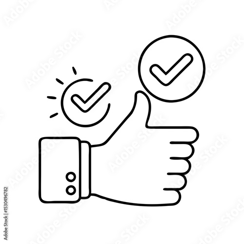A hand giving a thumbs up with a checkmark next to it 