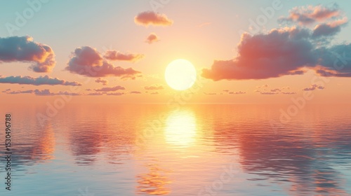 Serene Ocean Sunset with Glare Reflections and Colorful Clouds