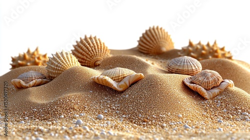 Realistic Sandy Beach Scene with Seashells and Warm Tones